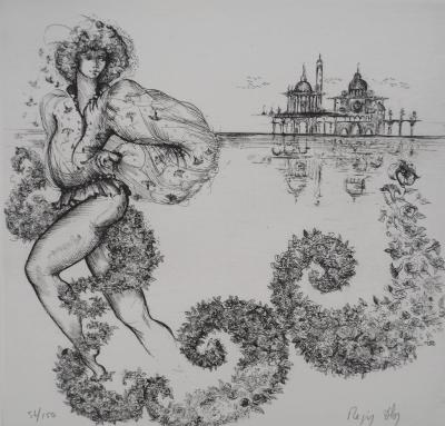 Régis DHO - La déesse Flore à Venise - Gravure originale, signée 2