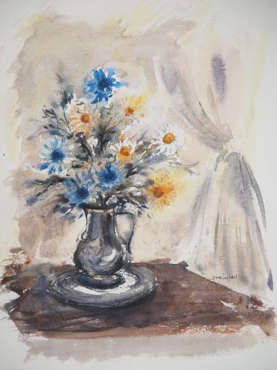 Aimé Daniel STEINLEN - Nature morte : fleurs de printemps, vers 1960 - Aquarelle originale, signée 2