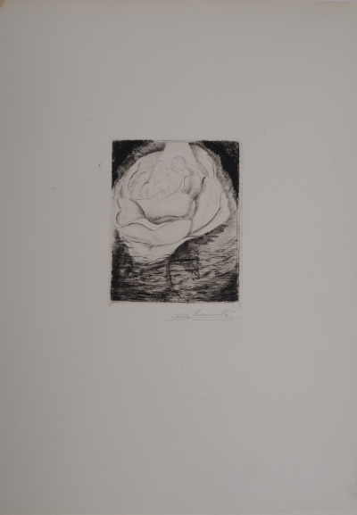Camille QUESNEVILLE - La Naissance florale, vers 1950 -  Gravure originale, signée 2