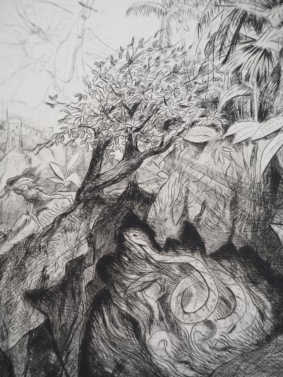 Camille QUESNEVILLE - Adam et Eve chassés de l'Eden, vers 1950 -  Gravure originale, signée 2