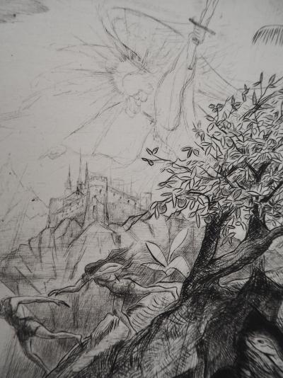 Camille QUESNEVILLE - Adam et Eve chassés de l'Eden, vers 1950 -  Gravure originale, signée 2