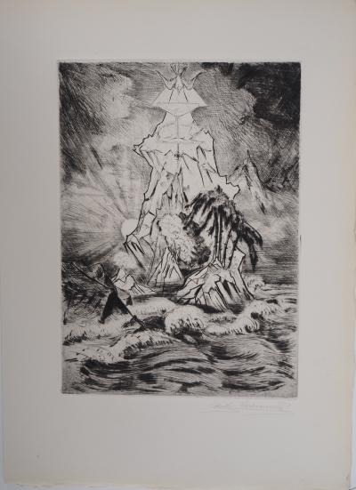 Camille QUESNEVILLE - La Colère divine, vers 1950 - Gravure originale, signée 2