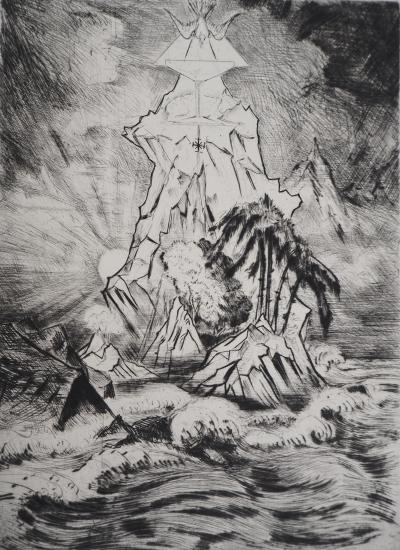 Camille QUESNEVILLE - La Colère divine, vers 1950 - Gravure originale, signée 2