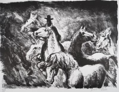 Gérard COCHET - Folie équestre, vers 1930 - Lithographie originale, signée 2