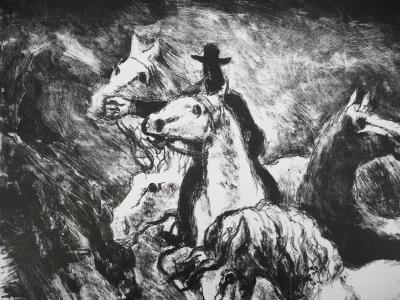Gérard COCHET - Folie équestre, vers 1930 - Lithographie originale, signée 2