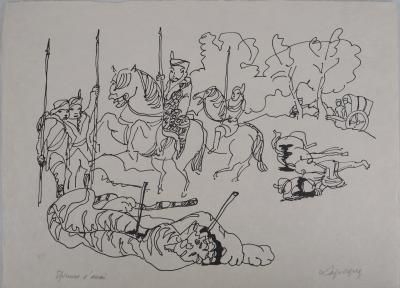 Charles LAPICQUE - La mise à mort du tigre, 1961 - Lithographie originale, signée
