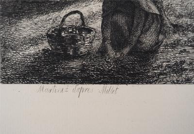 Jean François MILLET (after) - Harvesting apples, 1873 - Engraving, signed 2