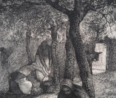 Jean François MILLET (after) - Harvesting apples, 1873 - Engraving, signed 2