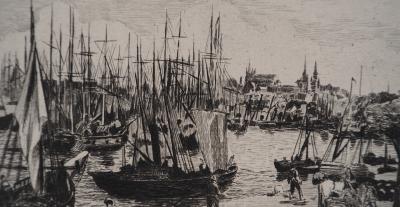 Edouard MANET (d’après) : Le port de Bordeaux - Gravure, Signée #Durand Ruel - 1873 2