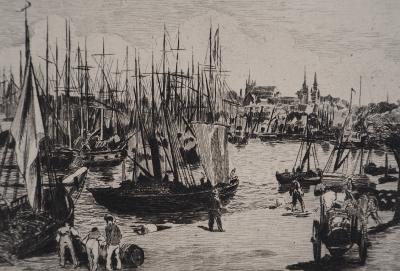 Edouard MANET (d’après) : Le port de Bordeaux - Gravure, Signée #Durand Ruel - 1873 2