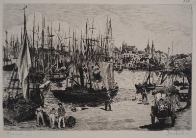 Edouard MANET (d’après) : Le port de Bordeaux - Gravure, Signée #Durand Ruel - 1873 2
