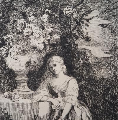 Narcisse DIAZ de la PENA : Rêverie au jardin - Gravure, Signée #Durand Ruel - 1873 2