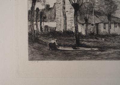 JB Camille COROT (d’après), Paysage fermier - Gravure, Signée #Durand Ruel - 1873 2