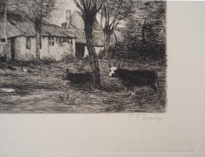 JB Camille COROT (d’après), Paysage fermier - Gravure, Signée #Durand Ruel - 1873 2