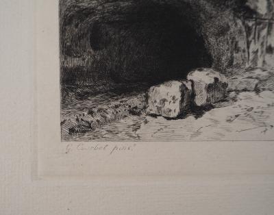 Gustave COURBET - Grotte de la source de la Loue,1873 - Gravure, signée 2