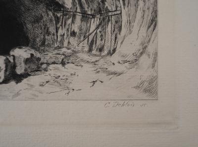 Gustave COURBET - Grotte de la source de la Loue,1873 - Gravure, signée 2