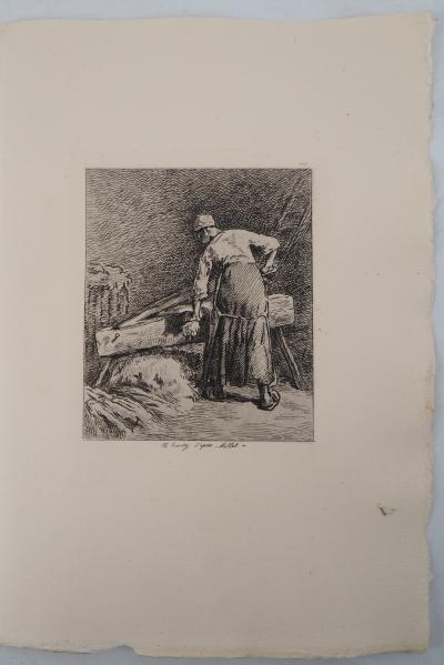 Jean François MILLET (d’après) - Femme qui broie du lin,1873 - Gravure, signée 2