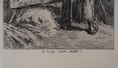 Jean François MILLET (d’après) - Femme qui broie du lin,1873 - Gravure, signée 2