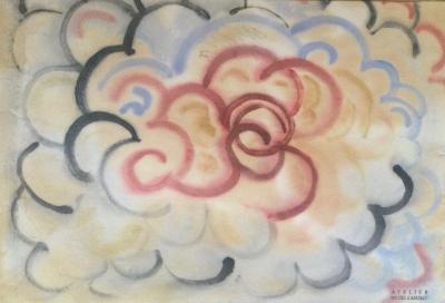 Michel CADORET - Composition , vers 1980 - Gouache,encre et aquarelle avec le cachet de l’atelier 2