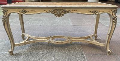 Banc en cannage et bois laqué 2