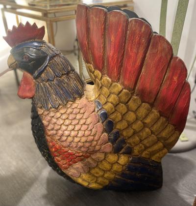 Sculpture Coq en bois peint 2