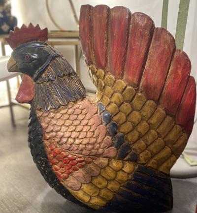 Sculpture Coq en bois peint 2