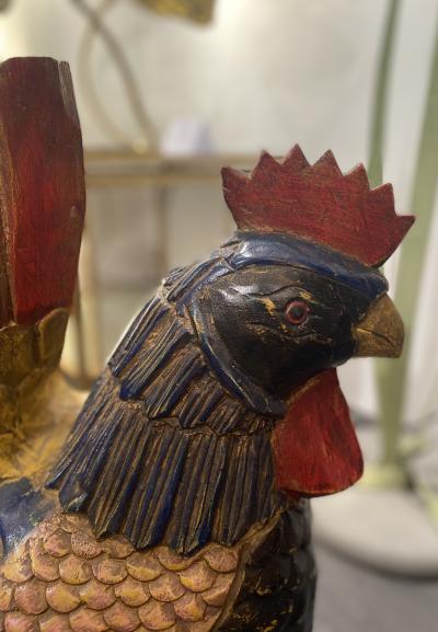 Sculpture Coq en bois peint 2