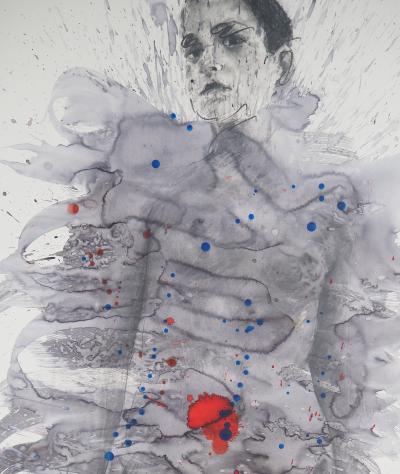 Philippe Pasqua - Jeune-fille aux projections - Acrylique sur papier, signée 2