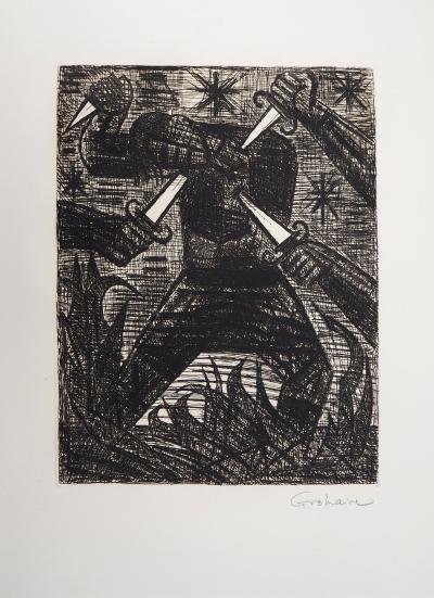 Marcel GROMAIRE - Macbeth, Shakespeare: assassinat de Banquo, 1958 - Eau-forte originale, signée 2
