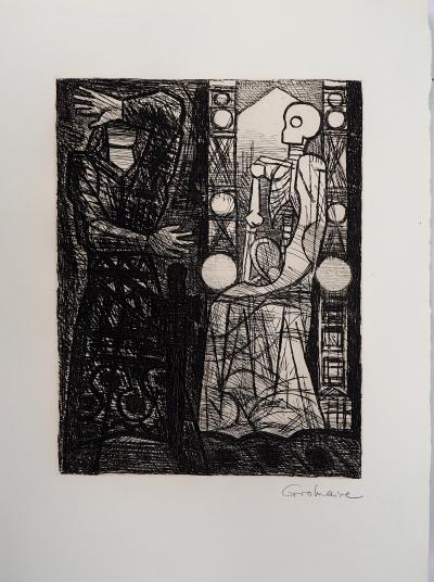 Marcel GROMAIRE - Macbeth, Shakespeare:  le spectre de Blanquo, 1958 - Eau-forte originale, signée 2