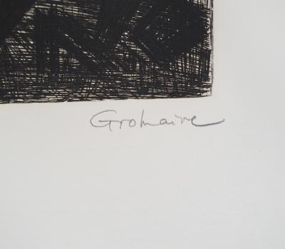 Marcel GROMAIRE - Macbeth, Shakespeare: présage, tête armée, 1958 - Eau-forte originale, signée 2