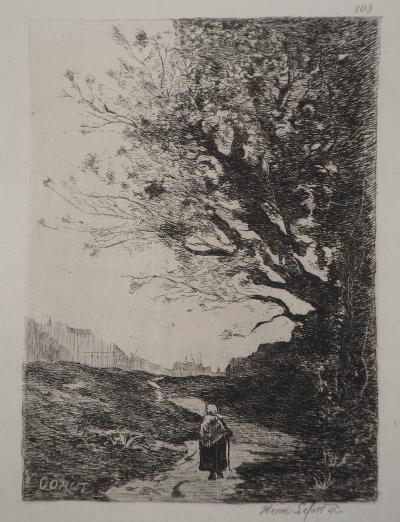 JB Camille COROT (d’après), Chemin vers Brest - Gravure, Signée #Durand Ruel - 1873 2