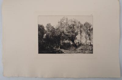 JB Camille COROT (after), Conversation in the Bois d’Avray - Engraving, Signed #Durand Ruel - 1873 2