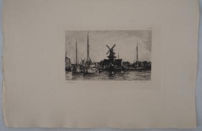 Charles DAUBIGNY - Moulins en Hollande - Gravure, Signée #Durand Ruel - 1873 2