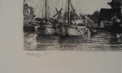 Charles DAUBIGNY - Moulins en Hollande - Gravure, Signée #Durand Ruel - 1873 2
