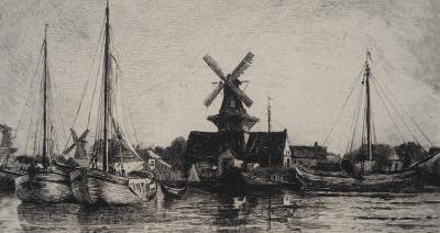 Charles DAUBIGNY - Moulins en Hollande - Gravure, Signée #Durand Ruel - 1873 2