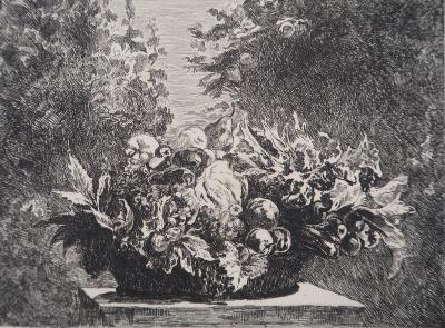 Eugène DELACROIX (d’après) - Nature morte : Fleurs et fruits, 1873 - Gravure signée 2