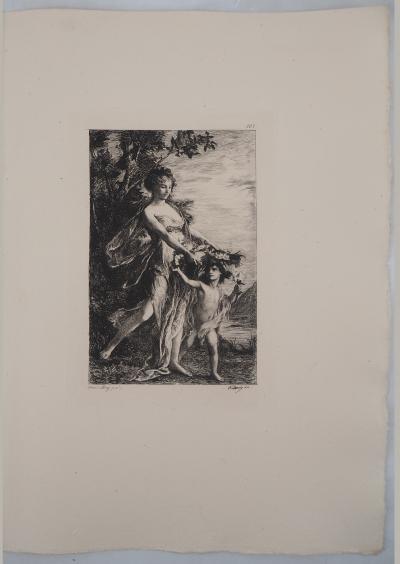 Henri Léopold LEVY : Mère et enfant - Le printemps - Gravure, Signée #Durand Ruel - 1873 2