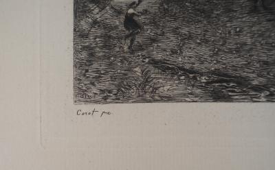 JB Camille COROT (d’après), Promenade bucolique - Gravure, Signée #Durand Ruel - 1873 2