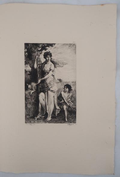 Henri Léopold LEVY : Mère et enfant - L’été - Gravure, Signée #Durand Ruel - 1873 2