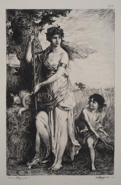 Henri Léopold LEVY : Mère et enfant - L’été - Gravure, Signée #Durand Ruel - 1873 2