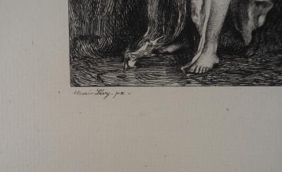 Henri Léopold LEVY : Mère et enfant - L’été - Gravure, Signée #Durand Ruel - 1873 2