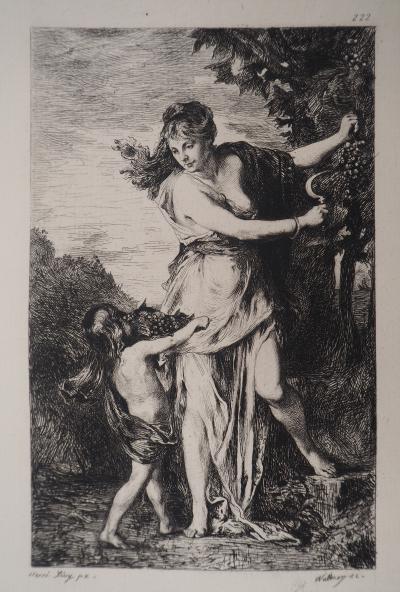 Henri Léopold LEVY : Mère et enfant - L’automne - Gravure, Signée #Durand Ruel - 1873 2