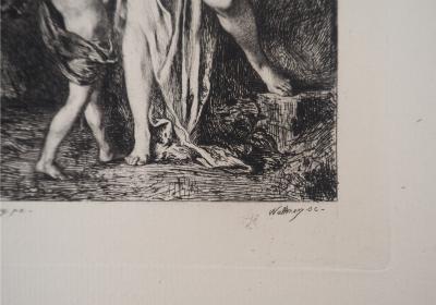 Henri Léopold LEVY : Mère et enfant - L’automne - Gravure, Signée #Durand Ruel - 1873 2
