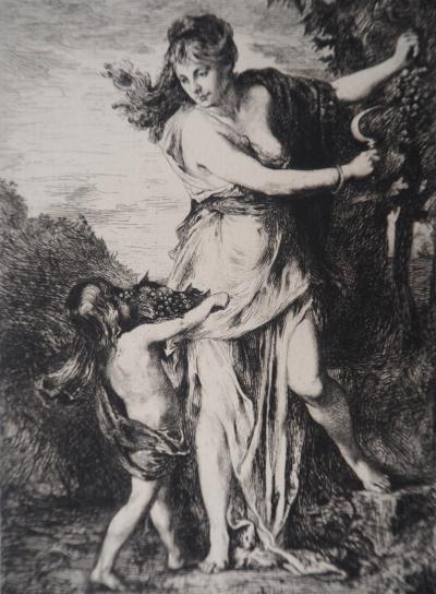 Henri Léopold LEVY : Mère et enfant - L’automne - Gravure, Signée #Durand Ruel - 1873 2
