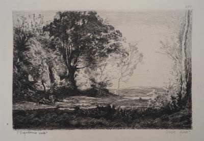 JB Camille COROT (d’après), Paysage : Pâturage - Gravure, Signée #Durand Ruel - 1873 2