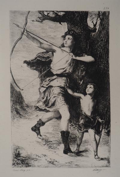 Henri Léopold LEVY : Mère et enfant - L’hiver - Gravure, Signée #Durand Ruel - 1873 2