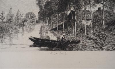 JB Camille COROT (d’après) - Paysage, Rivière avec canot, 1873 - Gravure 2