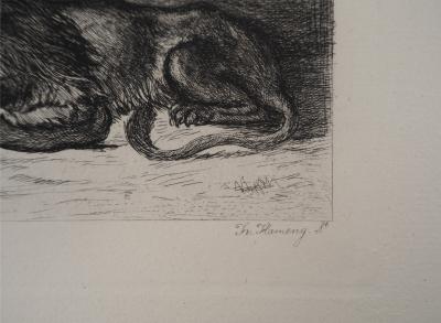 Eugène DELACROIX (d’après) - Lion et lapin - Gravure, Signée #Durand Ruel - 1873 2