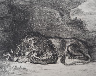 Eugène DELACROIX (d’après) - Lion et lapin - Gravure, Signée #Durand Ruel - 1873 2